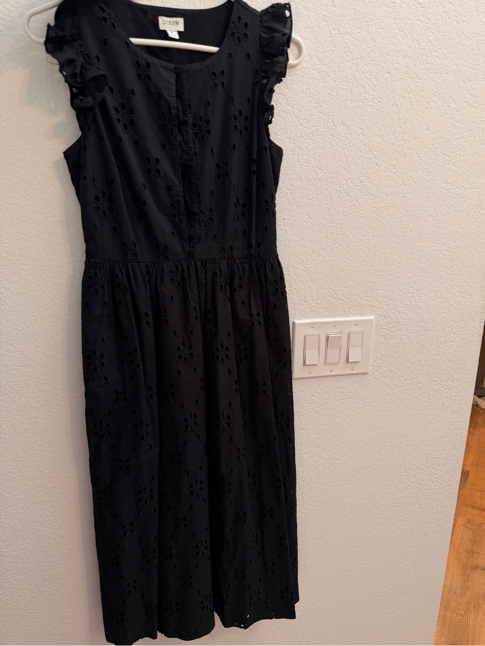 J. Crew Black Eyelet Ruffle-Sleeve Midi Dress